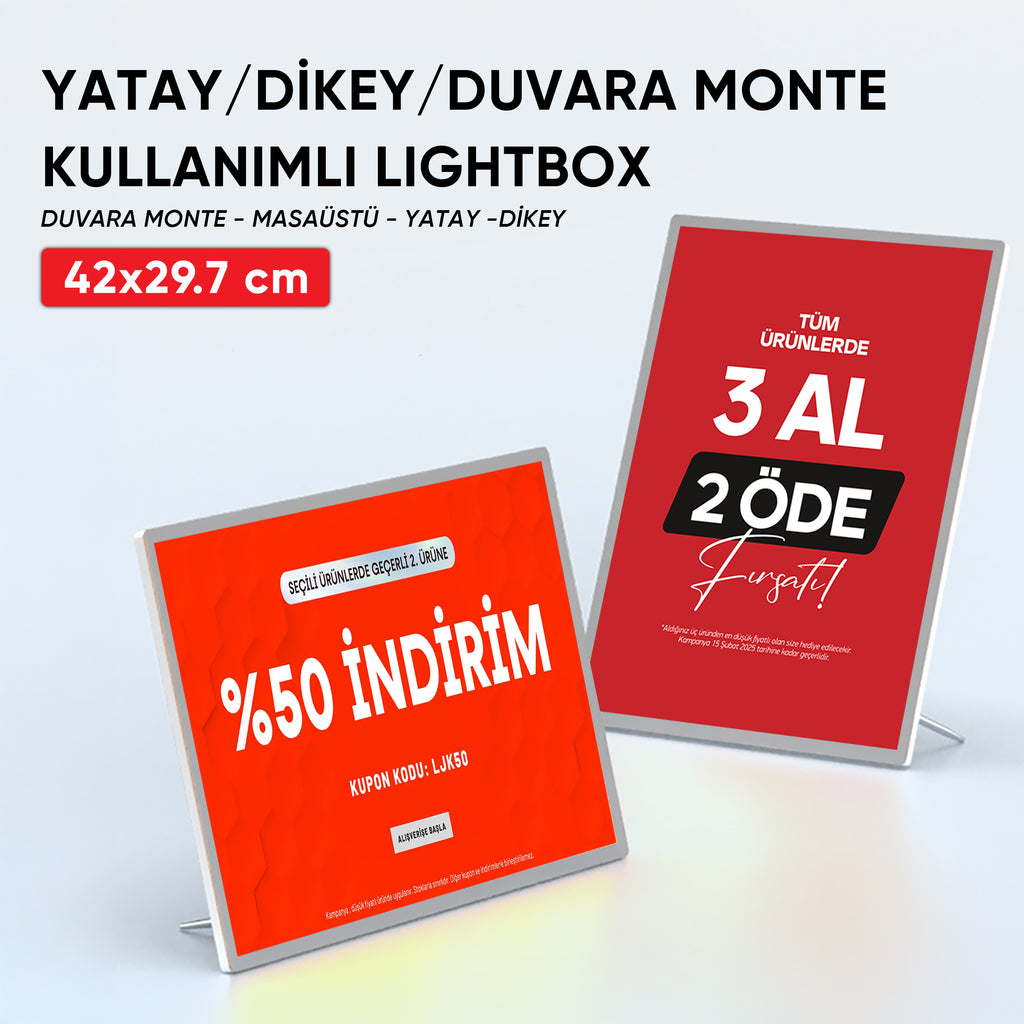 A3 Yatay / Dikey / Duvara Monte Kullanımlı Lightbox