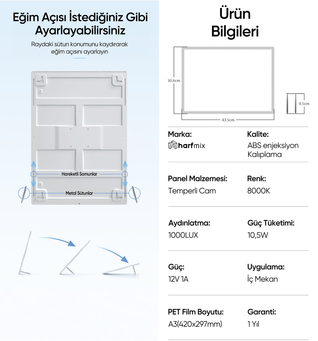 A3 Yatay / Dikey / Duvara Monte Kullanımlı Lightbox
