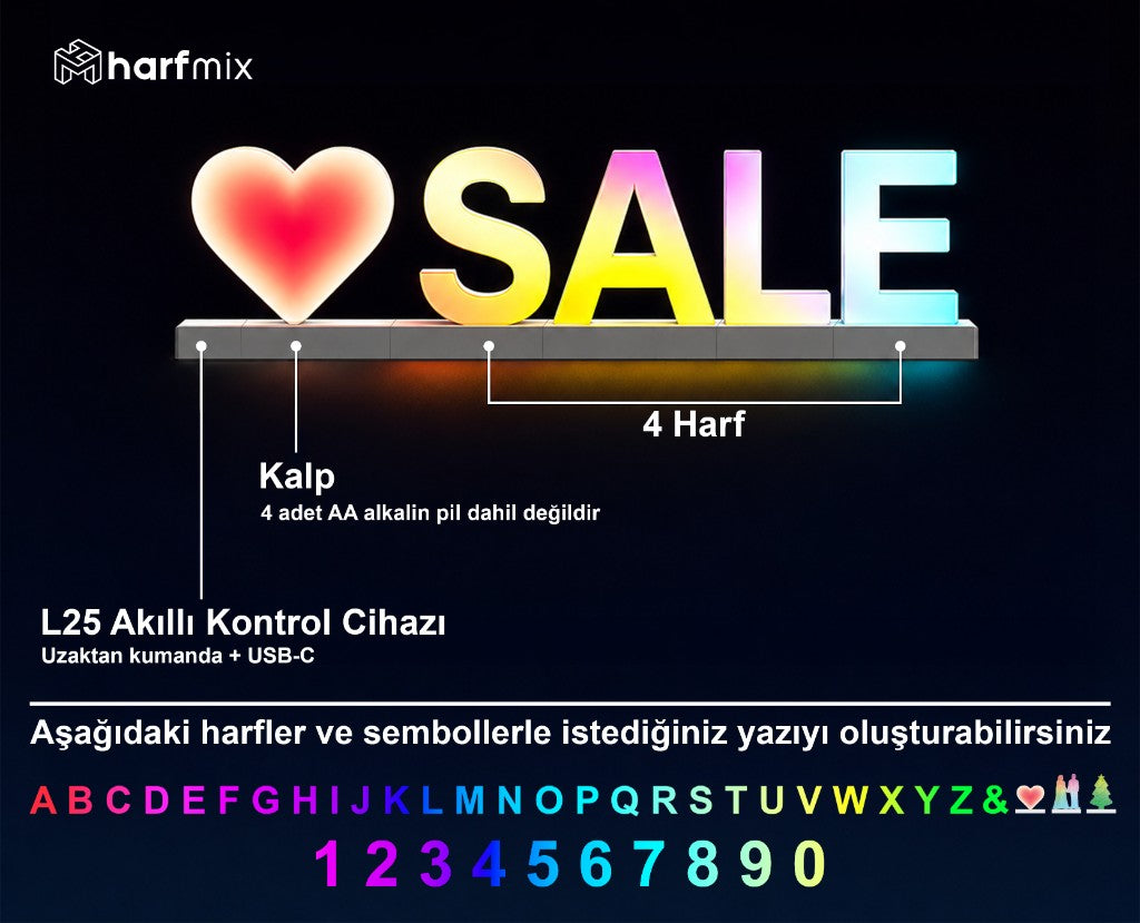 RGB manyetik harf SALE — L25 akıllı kontrol ve güç seçenekleri