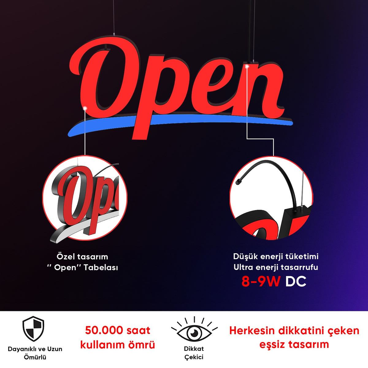 Üstten Askılı Open Tabelası